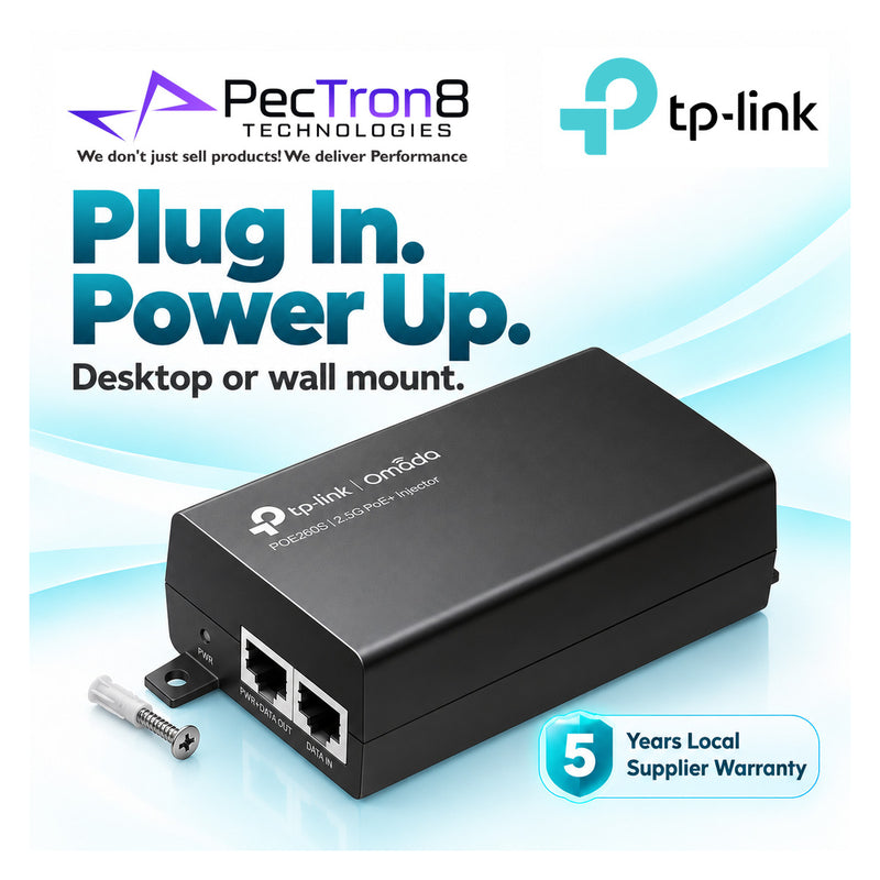 TP-Link Omada POE260S 2.5G PoE+ Injector Adapter – 30W IEEE 802.3at/af, Plug-and-Play, 2.5 Gigabit Ethernet