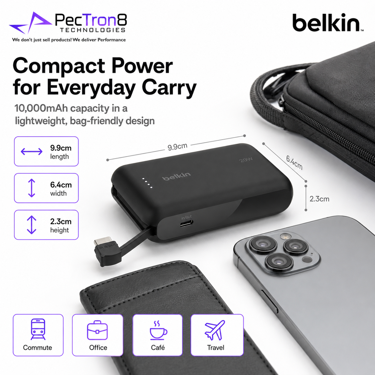 Belkin BoostCharge Power Bank 10K 10000mAh 20W Fast Charging Built-In USB-C Cable