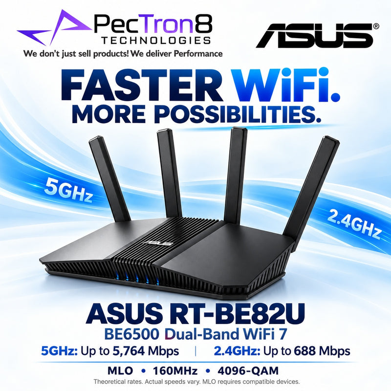 ASUS RT-BE82U BE6500 Dual-Band Wi-Fi 7 Router – Five 2.5GbE Ports, AiMesh, AiProtection Pro, USB 3.2