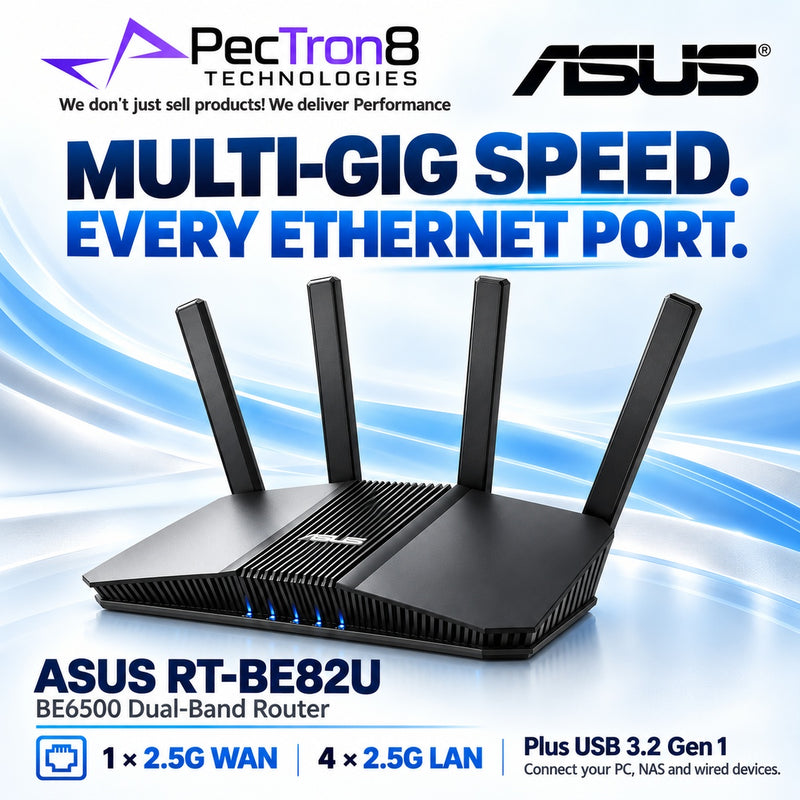ASUS RT-BE82U BE6500 Dual-Band Wi-Fi 7 Router – Five 2.5GbE Ports, AiMesh, AiProtection Pro, USB 3.2