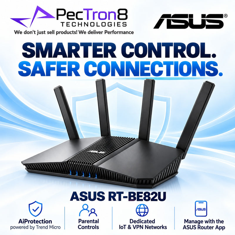 ASUS RT-BE82U BE6500 Dual-Band Wi-Fi 7 Router – Five 2.5GbE Ports, AiMesh, AiProtection Pro, USB 3.2