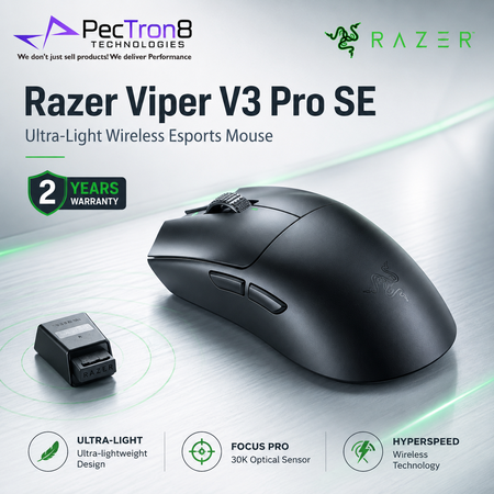 Razer Viper V3 Pro SE Symmetrical Wireless Gaming Mouse, 54g Ultra-Lightweight - Black