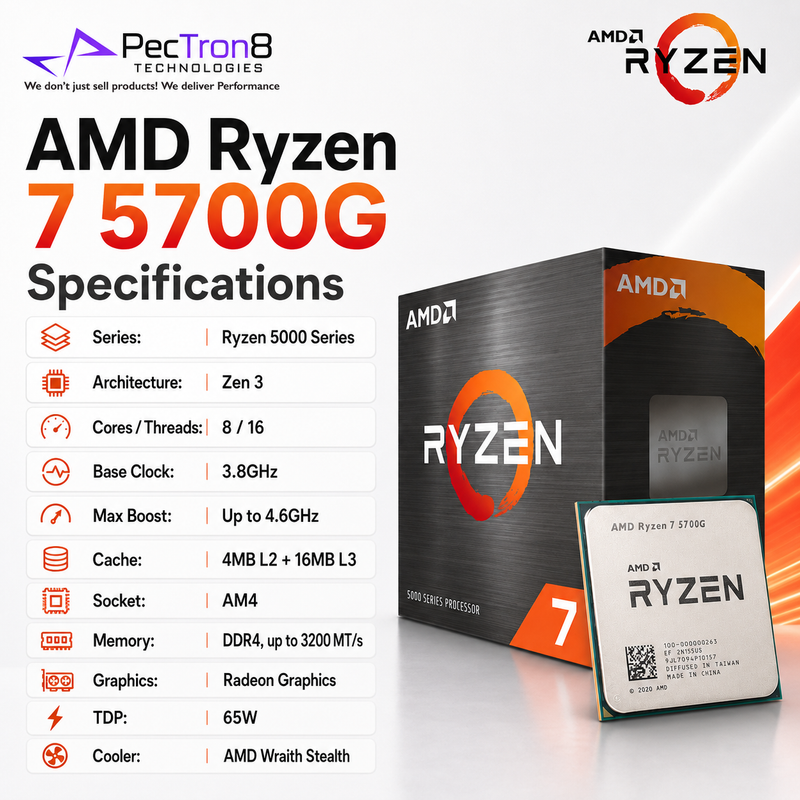 AMD Ryzen 7 5700G AM4 Desktop Processor with Radeon Graphics and Wraith Stealth Cooler