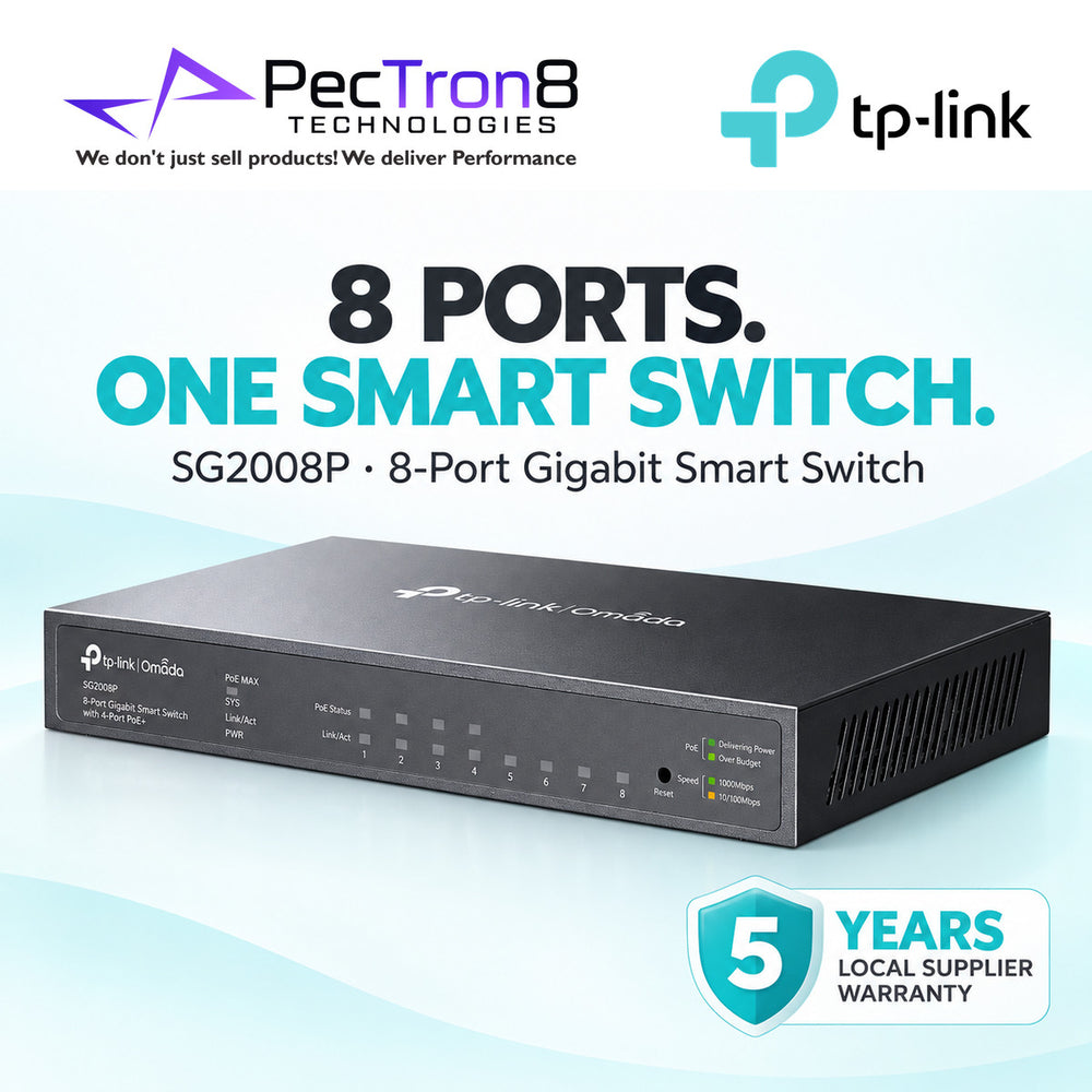 TP-Link Omada SG2008P 8-Port Gigabit Smart Switch with 4-Port PoE+ – 62W PoE Budget, Layer 2 Managed, Omada SDN