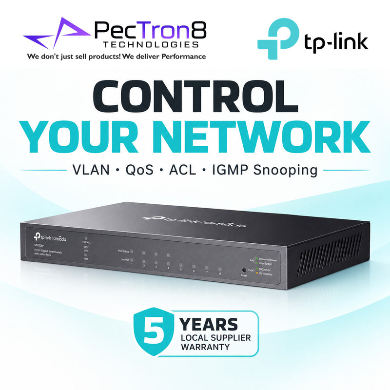 TP-Link Omada SG2008P 8-Port Gigabit Smart Switch with 4-Port PoE+ – 62W PoE Budget, Layer 2 Managed, Omada SDN