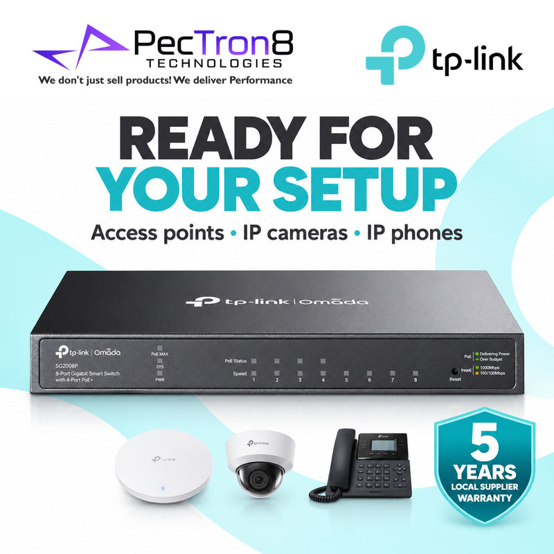 TP-Link Omada SG2008P 8-Port Gigabit Smart Switch with 4-Port PoE+ – 62W PoE Budget, Layer 2 Managed, Omada SDN