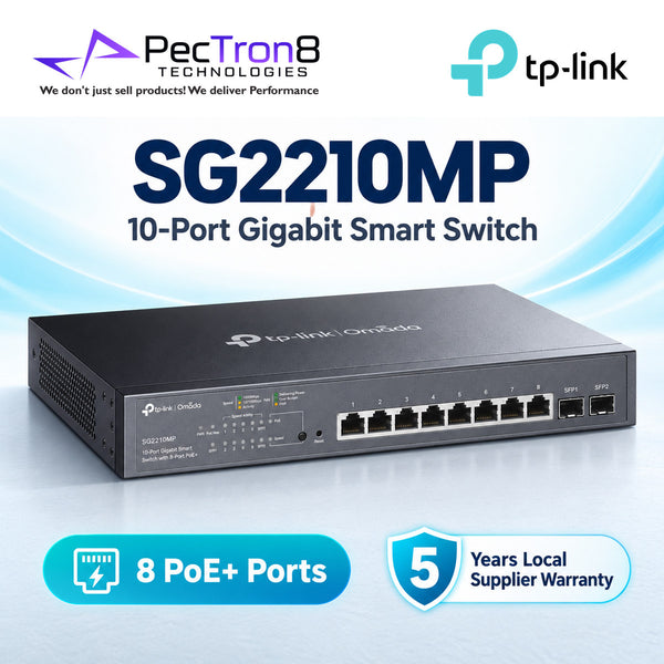 TP-Link Omada SG2210MP 10-Port Gigabit Smart Switch with 8-Port PoE+, 2× SFP, 150W PoE Budget, Layer 2+ Managed