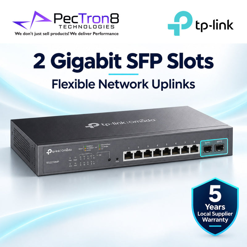 TP-Link Omada SG2210MP 10-Port Gigabit Smart Switch with 8-Port PoE+, 2× SFP, 150W PoE Budget, Layer 2+ Managed