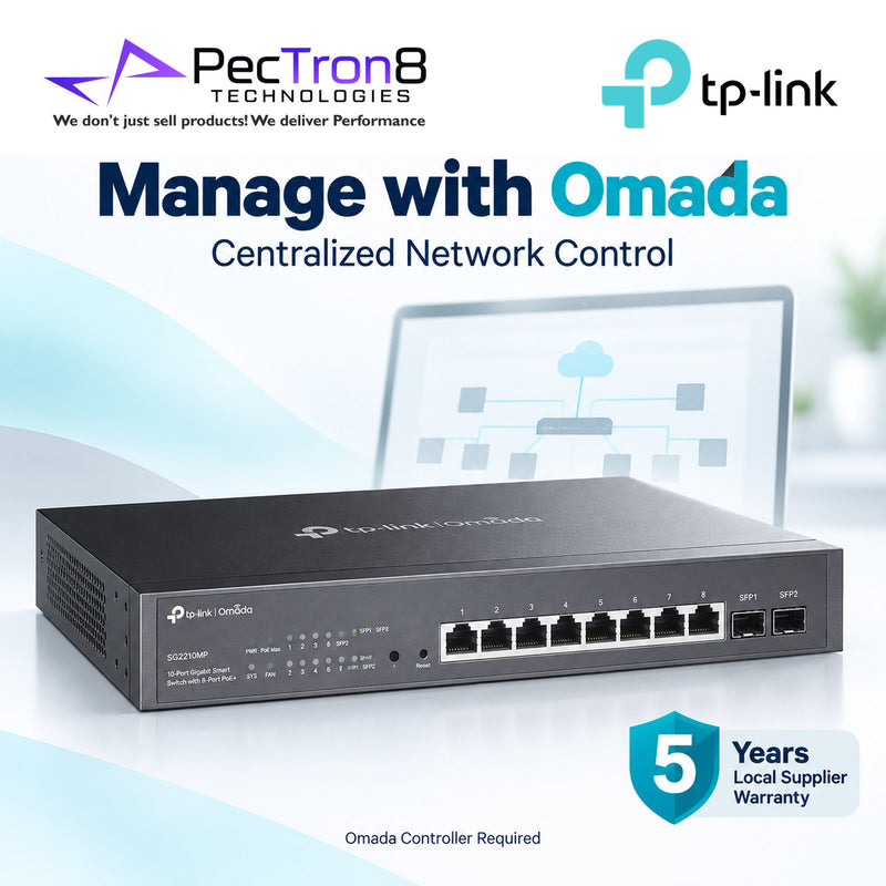TP-Link Omada SG2210MP 10-Port Gigabit Smart Switch with 8-Port PoE+, 2× SFP, 150W PoE Budget, Layer 2+ Managed