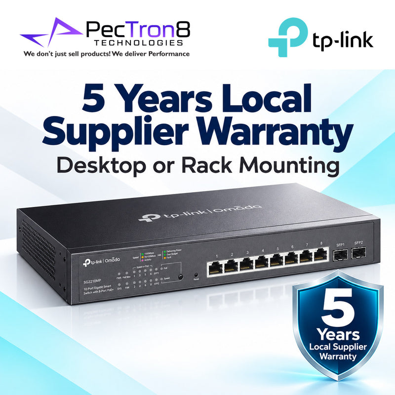 TP-Link Omada SG2210MP 10-Port Gigabit Smart Switch with 8-Port PoE+, 2× SFP, 150W PoE Budget, Layer 2+ Managed