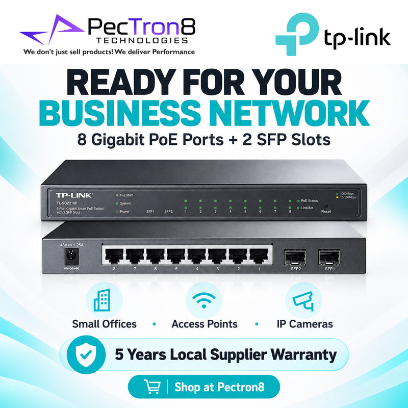 TP-Link Omada SG2210P 10-Port Gigabit Smart Switch with 8-Port PoE+, 2× Gigabit SFP, 61W PoE Budget, Omada SDN