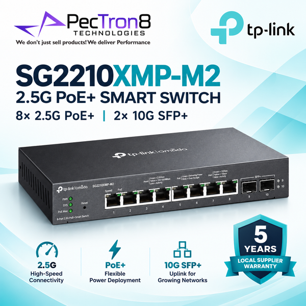TP-Link Omada SG2210XMP-M2 8-Port 2.5G PoE+ L2+ Managed Switch – 2×10G SFP+, 160W PoE