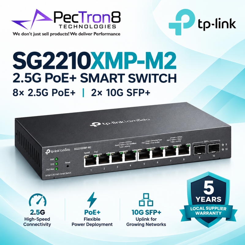 TP-Link Omada SG2210XMP-M2 8-Port 2.5G PoE+ L2+ Managed Switch – 2×10G SFP+, 160W PoE