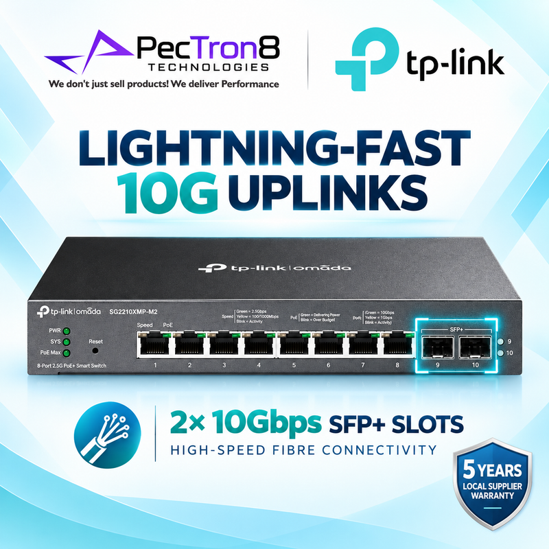 TP-Link Omada SG2210XMP-M2 8-Port 2.5G PoE+ L2+ Managed Switch – 2×10G SFP+, 160W PoE