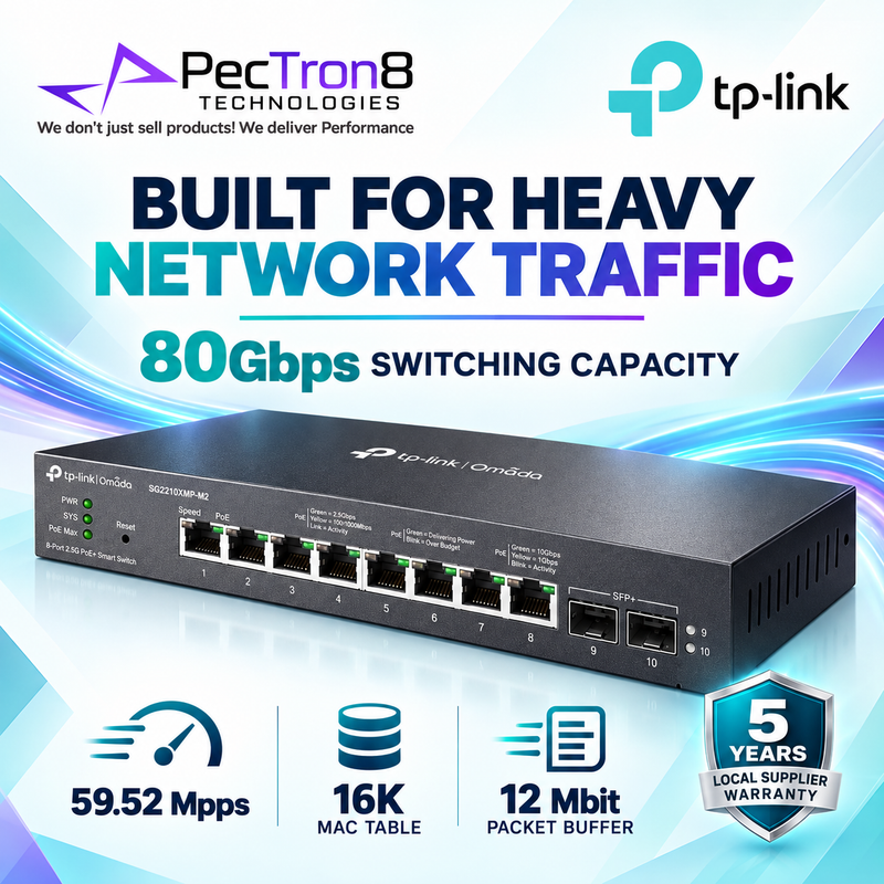 TP-Link Omada SG2210XMP-M2 8-Port 2.5G PoE+ L2+ Managed Switch – 2×10G SFP+, 160W PoE