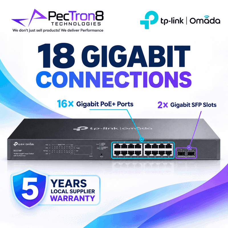 TP-Link Omada SG2218P 18-Port Gigabit Smart Switch with 16-Port PoE+ – 150W PoE Budget, Omada SDN, Layer 2 Managed