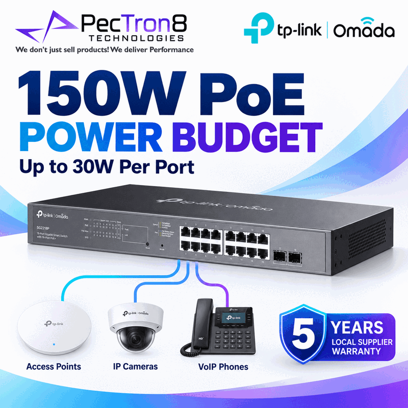 TP-Link Omada SG2218P 18-Port Gigabit Smart Switch with 16-Port PoE+ – 150W PoE Budget, Omada SDN, Layer 2 Managed