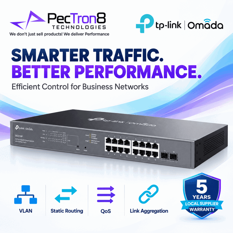 TP-Link Omada SG2218P 18-Port Gigabit Smart Switch with 16-Port PoE+ – 150W PoE Budget, Omada SDN, Layer 2 Managed
