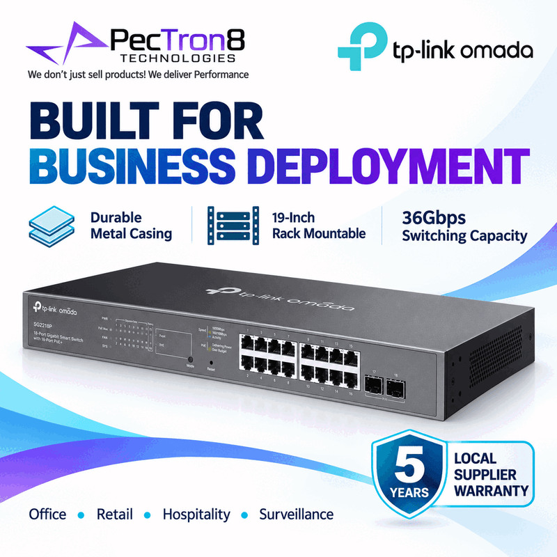 TP-Link Omada SG2218P 18-Port Gigabit Smart Switch with 16-Port PoE+ – 150W PoE Budget, Omada SDN, Layer 2 Managed