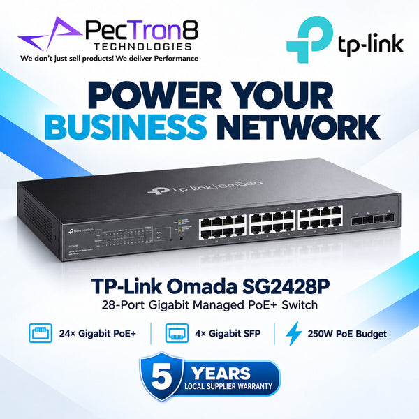 TP-Link Omada SG2428P 28-Port Gigabit L2+ Managed PoE+ Switch – 24× PoE+, 4× SFP, 250W PoE Budget