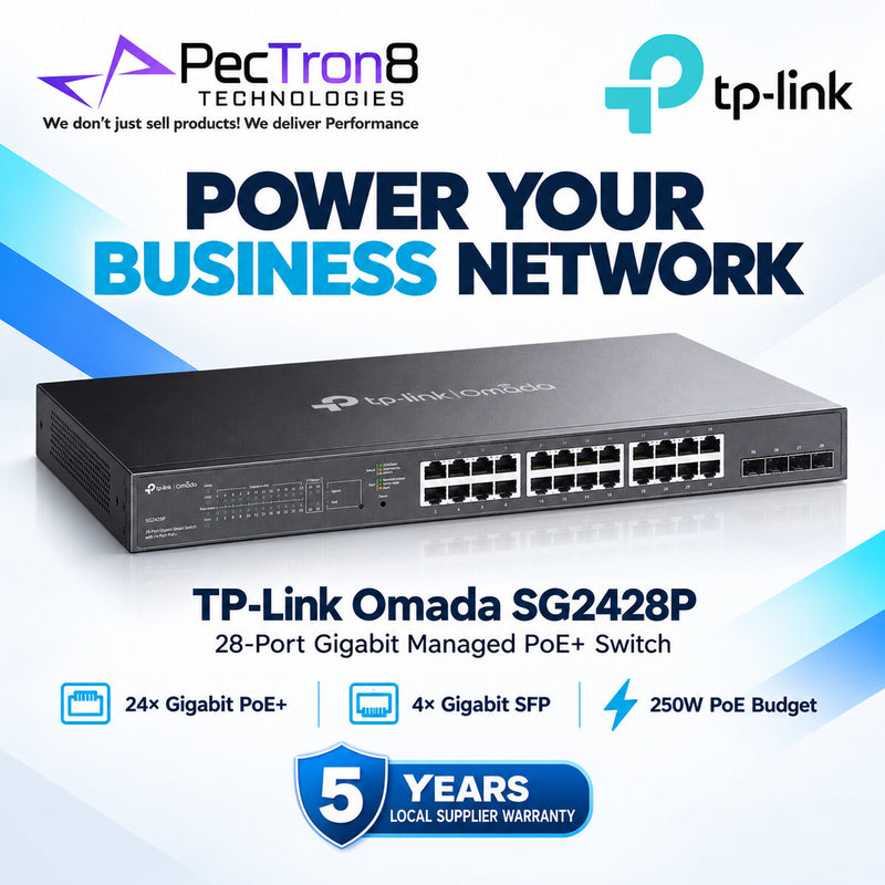 TP-Link Omada SG2428P 28-Port Gigabit L2+ Managed PoE+ Switch – 24× PoE+, 4× SFP, 250W PoE Budget