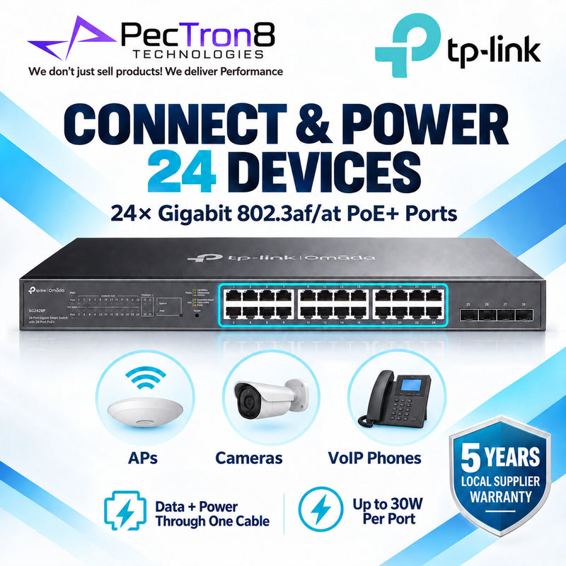 TP-Link Omada SG2428P 28-Port Gigabit L2+ Managed PoE+ Switch – 24× PoE+, 4× SFP, 250W PoE Budget