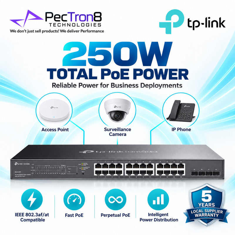 TP-Link Omada SG2428P 28-Port Gigabit L2+ Managed PoE+ Switch – 24× PoE+, 4× SFP, 250W PoE Budget