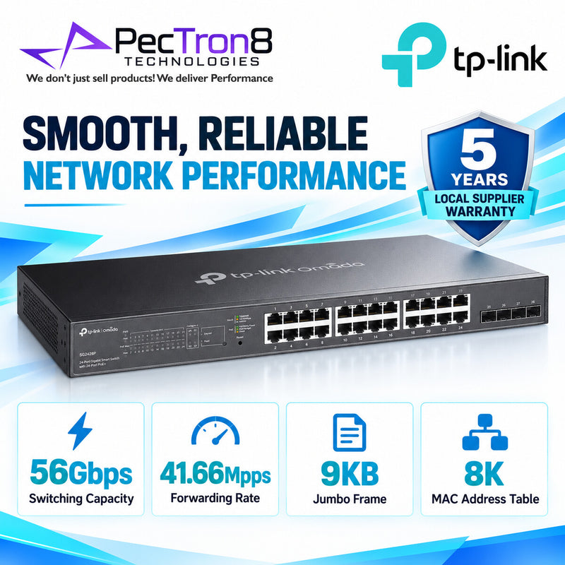 TP-Link Omada SG2428P 28-Port Gigabit L2+ Managed PoE+ Switch – 24× PoE+, 4× SFP, 250W PoE Budget