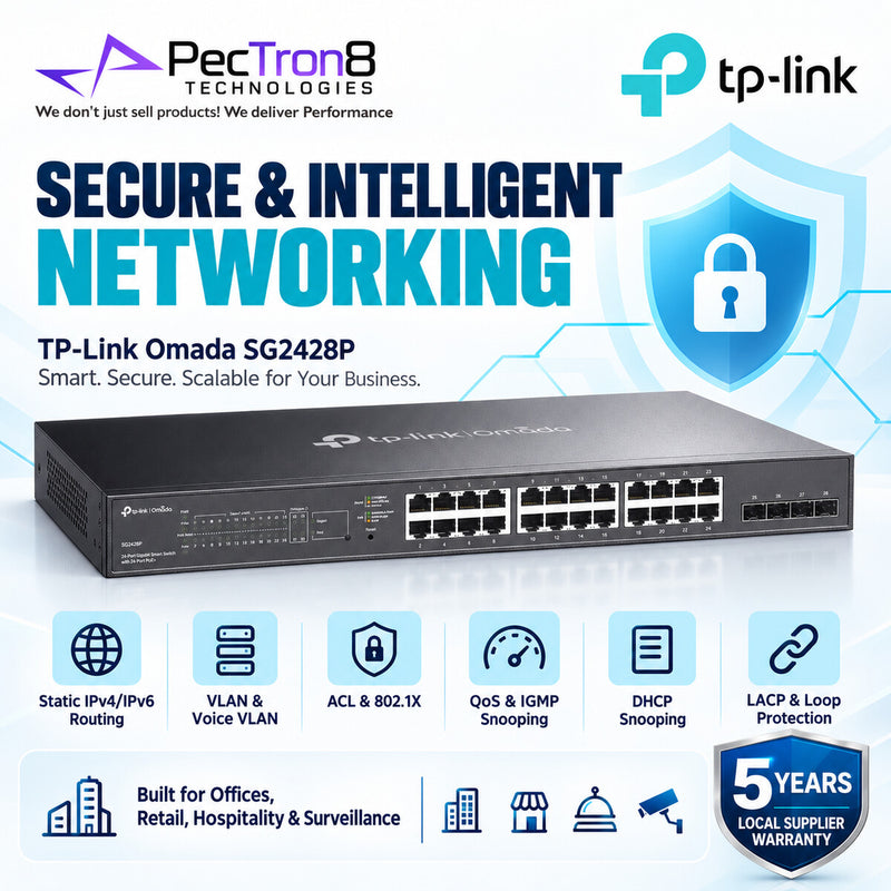 TP-Link Omada SG2428P 28-Port Gigabit L2+ Managed PoE+ Switch – 24× PoE+, 4× SFP, 250W PoE Budget