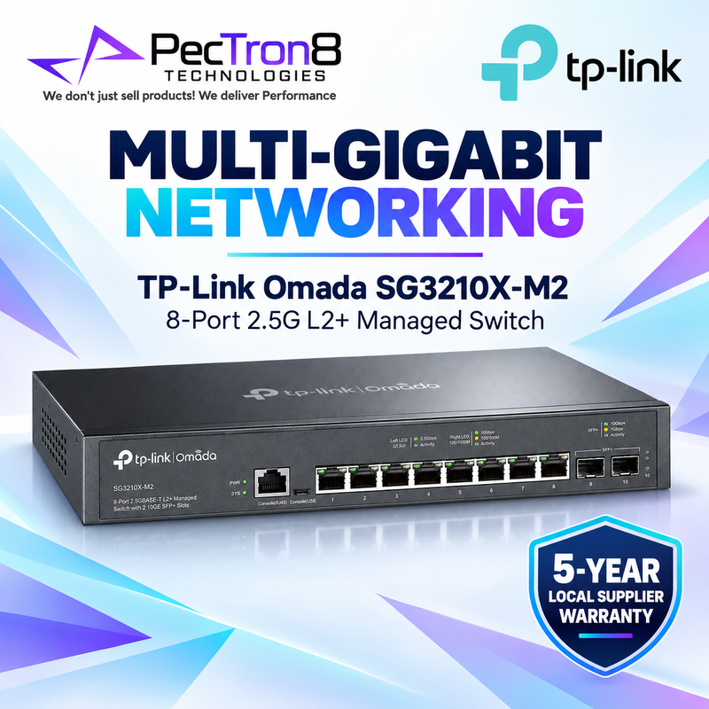 TP-Link SG3210X-M2 Omada 8-Port 2.5G L2+ Managed Switch with 2 × 10G SFP+ Slots, 80 Gbps Switching Capacity