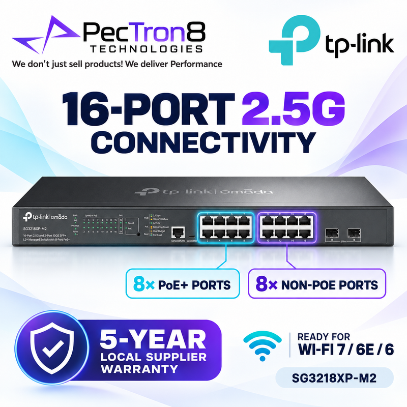 TP-Link Omada SG3218XP-M2 16-Port 2.5G PoE+ Managed Switch with 2 × 10G SFP+ Uplinks, 240W PoE, L2+ SDN
