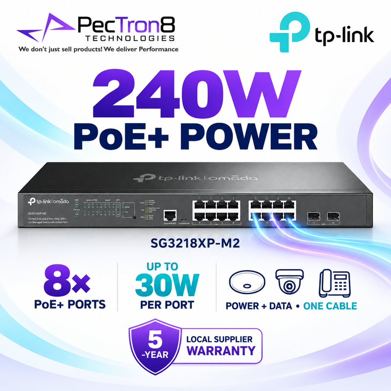 TP-Link Omada SG3218XP-M2 16-Port 2.5G PoE+ Managed Switch with 2 × 10G SFP+ Uplinks, 240W PoE, L2+ SDN