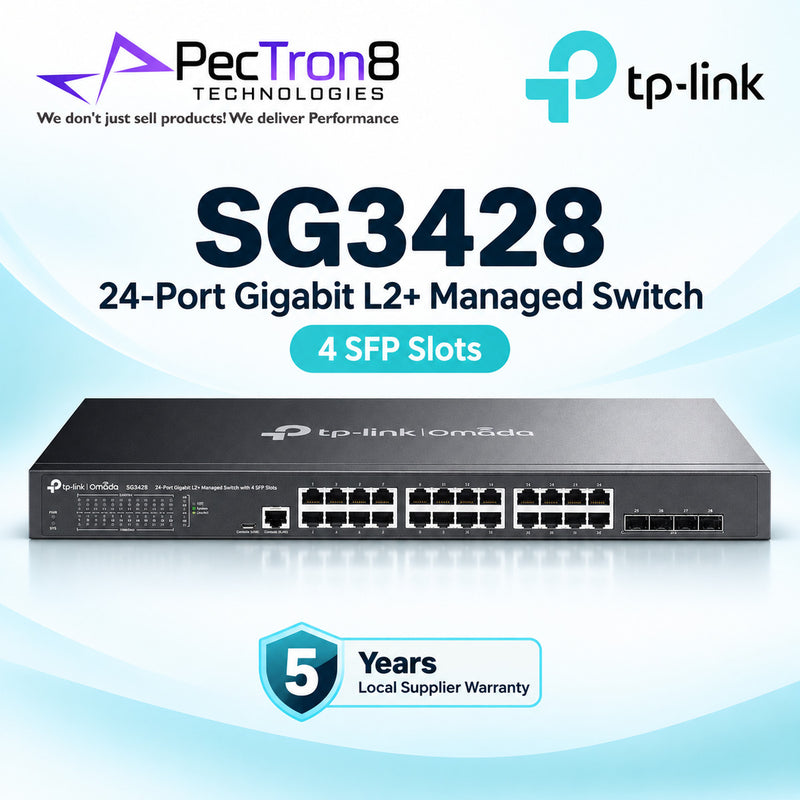 TP-Link Omada SG3428 24-Port Gigabit L2+ Managed Switch with 4 SFP Slots, Omada SDN Cloud Management, Static Routing