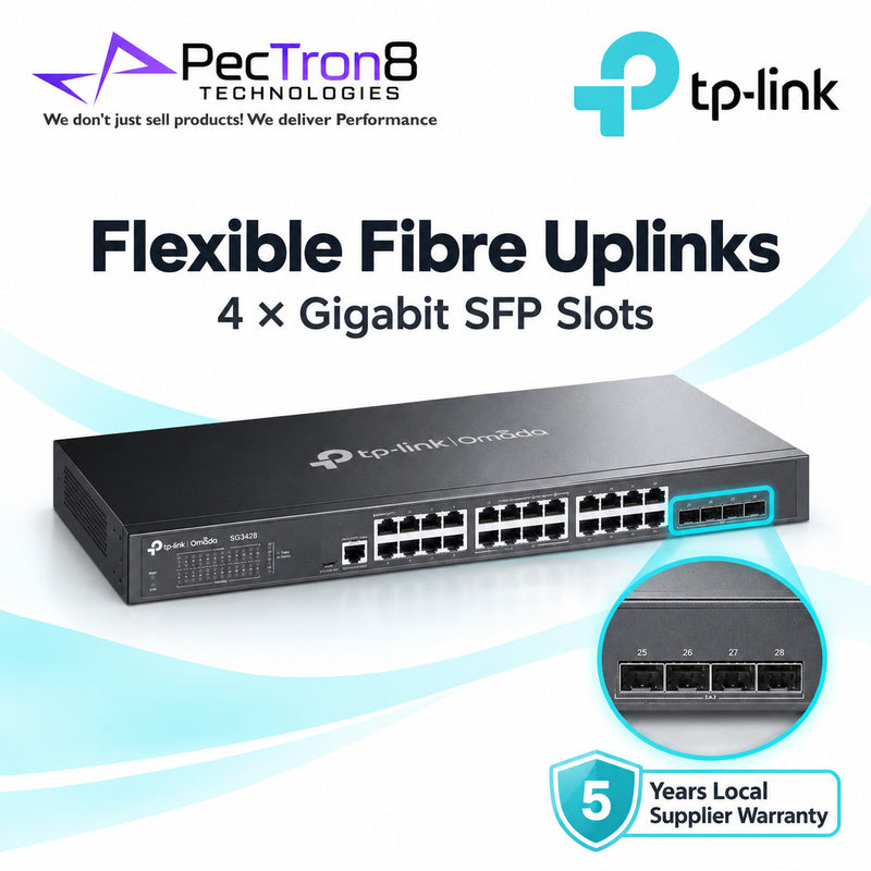 TP-Link Omada SG3428 24-Port Gigabit L2+ Managed Switch with 4 SFP Slots, Omada SDN Cloud Management, Static Routing