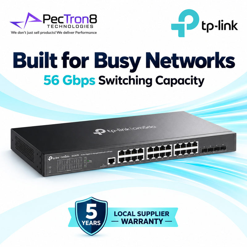 TP-Link Omada SG3428 24-Port Gigabit L2+ Managed Switch with 4 SFP Slots, Omada SDN Cloud Management, Static Routing