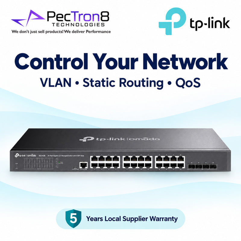 TP-Link Omada SG3428 24-Port Gigabit L2+ Managed Switch with 4 SFP Slots, Omada SDN Cloud Management, Static Routing
