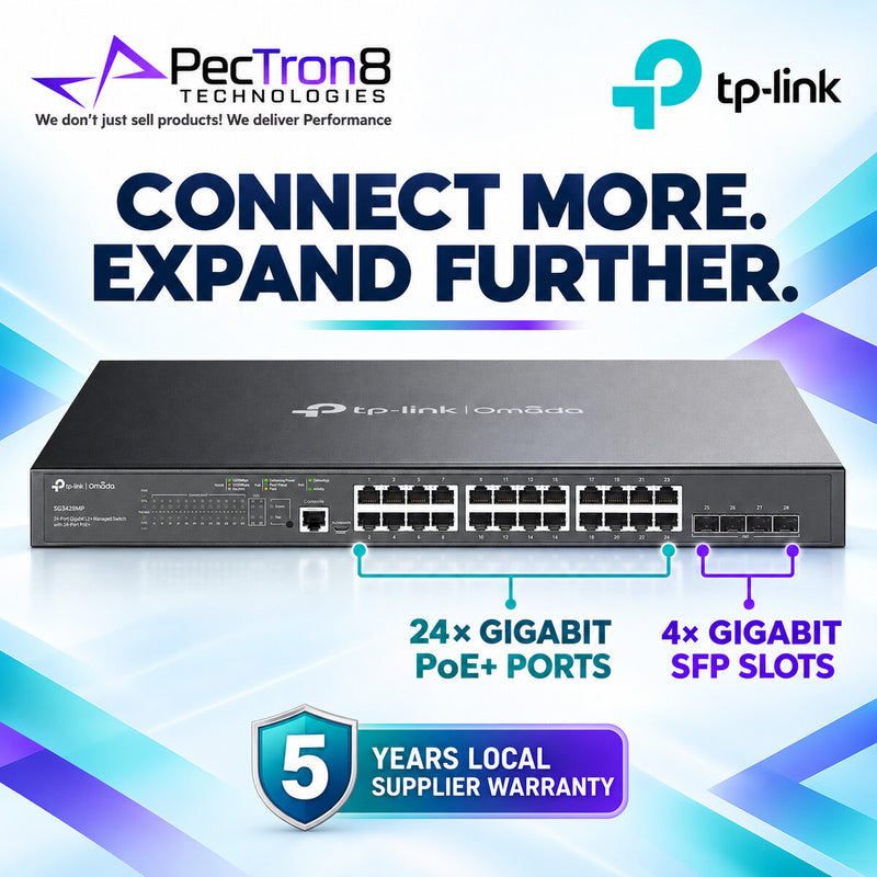 TP-Link Omada SG3428MP 28-Port Gigabit L2+ Managed PoE+ Switch – 24 PoE+ Ports, 4 SFP Slots, 384 W PoE Budget, Omada SDN