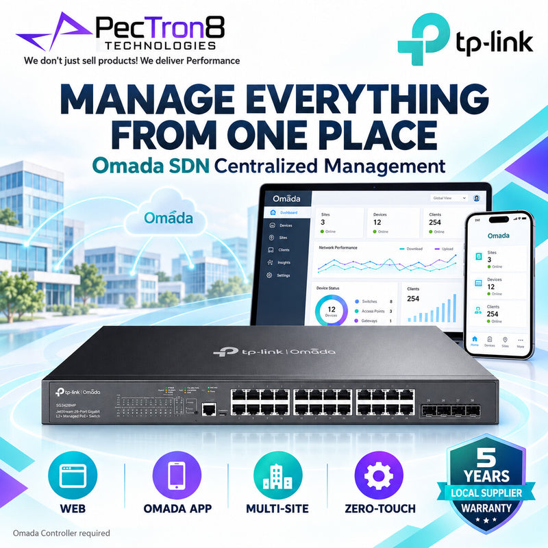 TP-Link Omada SG3428MP 28-Port Gigabit L2+ Managed PoE+ Switch – 24 PoE+ Ports, 4 SFP Slots, 384 W PoE Budget, Omada SDN