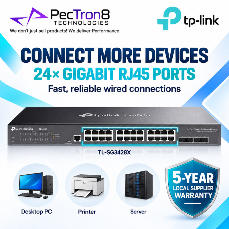 TP-Link Omada SG3428X 24-Port Gigabit L2+ Managed Switch with 4×10G SFP+ Slots, Omada SDN, Static Routing, IPv6