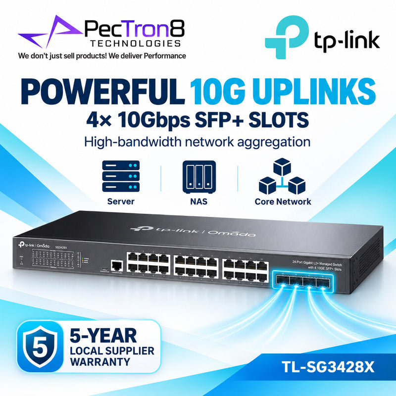 TP-Link Omada SG3428X 24-Port Gigabit L2+ Managed Switch with 4×10G SFP+ Slots, Omada SDN, Static Routing, IPv6