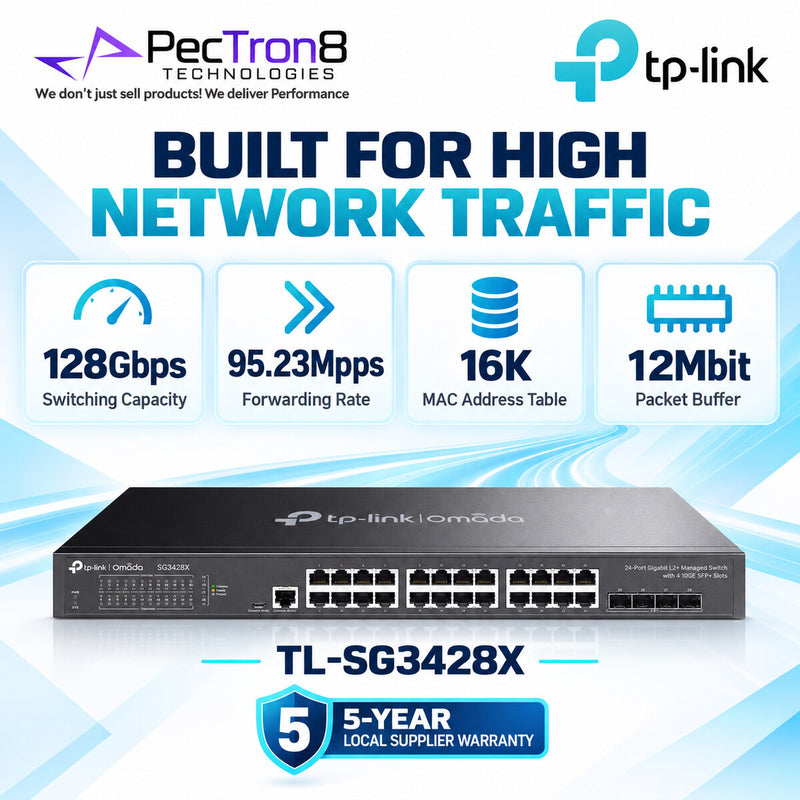 TP-Link Omada SG3428X 24-Port Gigabit L2+ Managed Switch with 4×10G SFP+ Slots, Omada SDN, Static Routing, IPv6