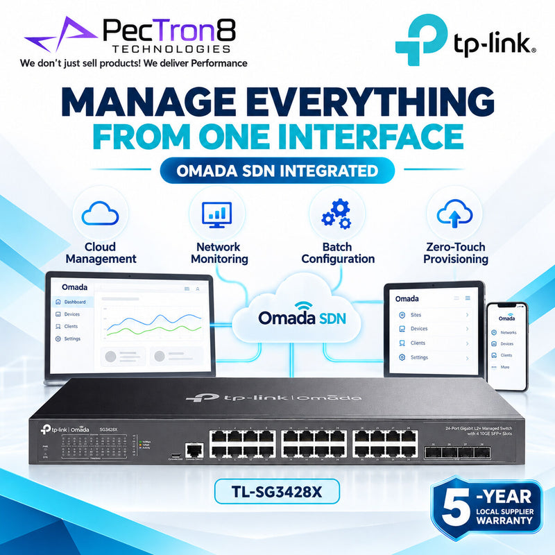 TP-Link Omada SG3428X 24-Port Gigabit L2+ Managed Switch with 4×10G SFP+ Slots, Omada SDN, Static Routing, IPv6