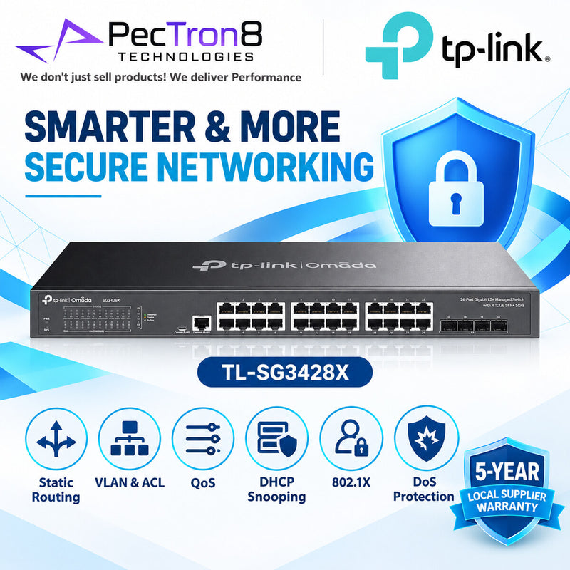 TP-Link Omada SG3428X 24-Port Gigabit L2+ Managed Switch with 4×10G SFP+ Slots, Omada SDN, Static Routing, IPv6