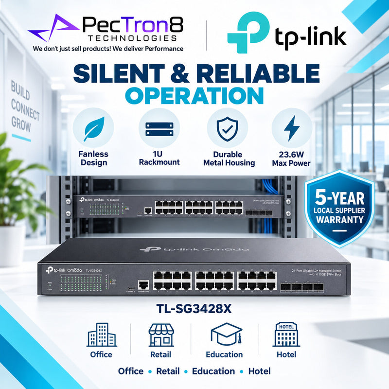 TP-Link Omada SG3428X 24-Port Gigabit L2+ Managed Switch with 4×10G SFP+ Slots, Omada SDN, Static Routing, IPv6