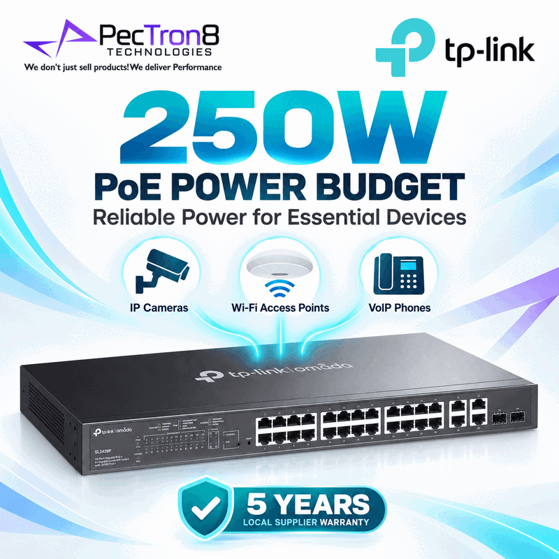 TP-Link Omada SL2428P 24-Port Smart PoE+ Switch with 4 Gigabit Uplink Ports, 250 W PoE Budget, Omada SDN Cloud Management