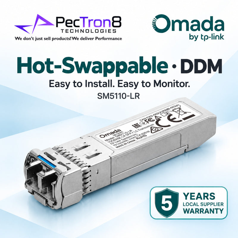 TP-Link Omada SM5110-LR 10GBase-LR SFP+ LC Transceiver – 10Gbps Single-Mode Fiber Module, 10km Reach