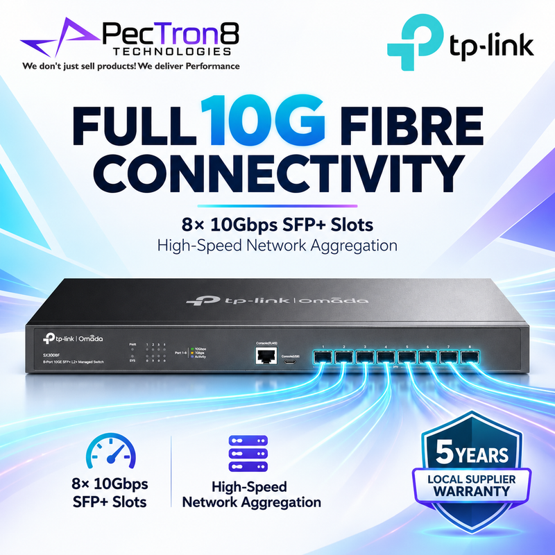 TP-Link Omada SX3008F 8-Port 10GE SFP+ L2+ Managed Switch – 160 Gbps, Omada SDN, Static Routing, Enterprise Fiber Switch