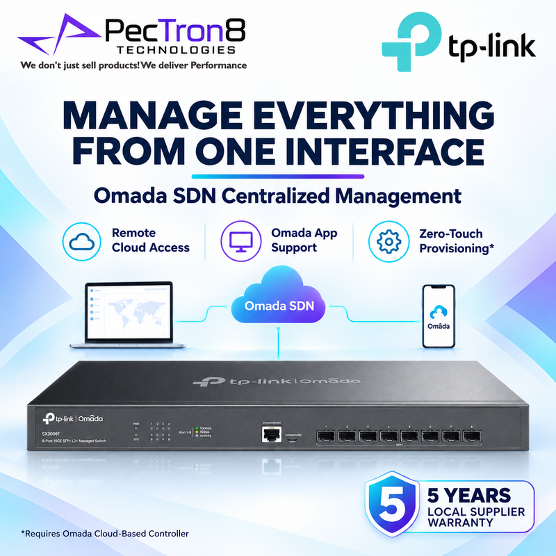 TP-Link Omada SX3008F 8-Port 10GE SFP+ L2+ Managed Switch – 160 Gbps, Omada SDN, Static Routing, Enterprise Fiber Switch