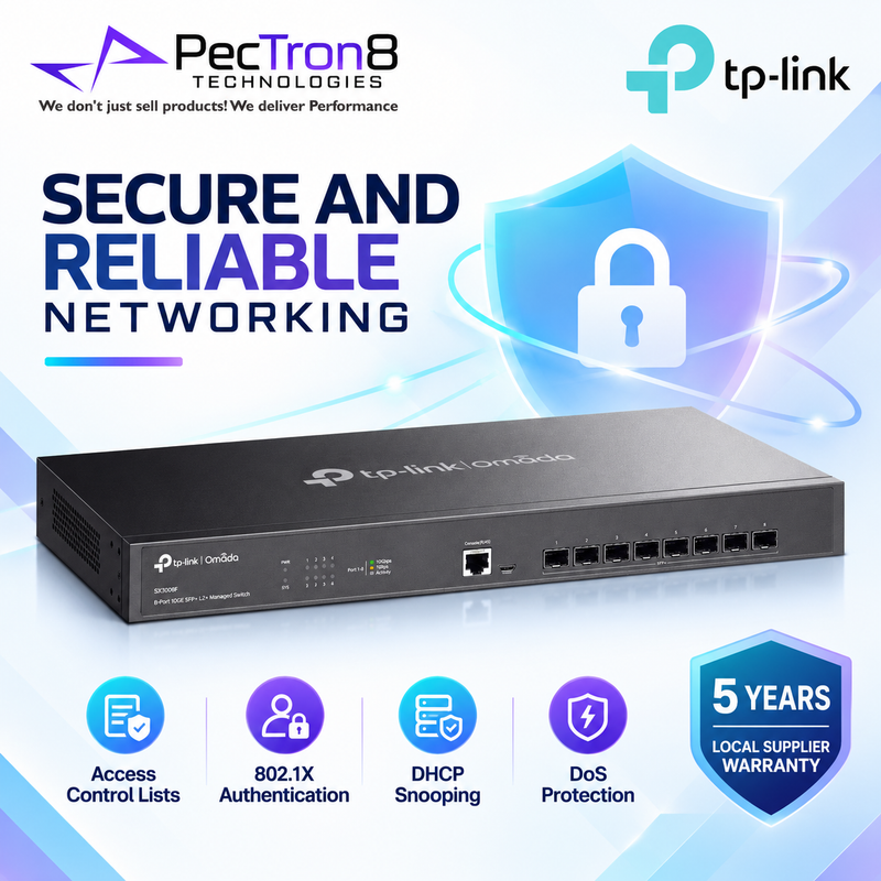TP-Link Omada SX3008F 8-Port 10GE SFP+ L2+ Managed Switch – 160 Gbps, Omada SDN, Static Routing, Enterprise Fiber Switch