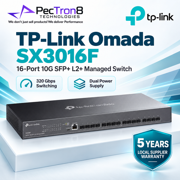 TP-Link Omada SX3016F 16-Port 10GE SFP+ L2+ Managed Switch – 320 Gbps, Static Routing, Omada SDN Cloud Management